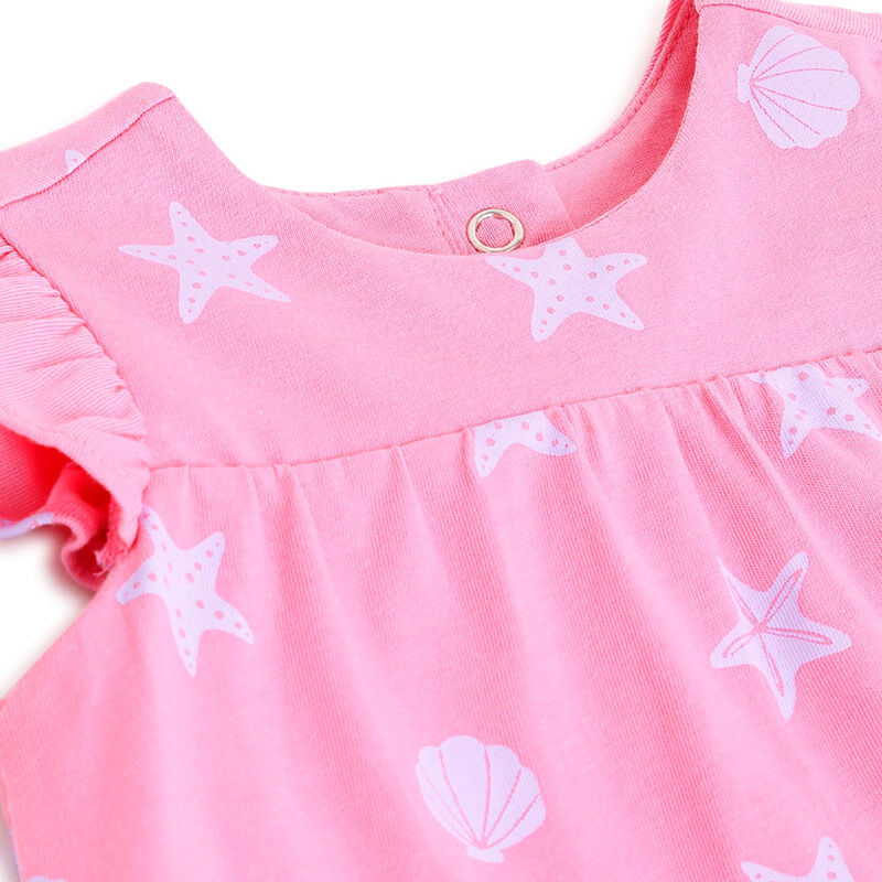 Girls Light Pink Printed Short Sleeve Rompers image number 2
